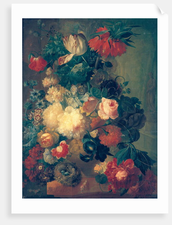 Flowers in a Vase with a Bird's Nest by Jan van Os