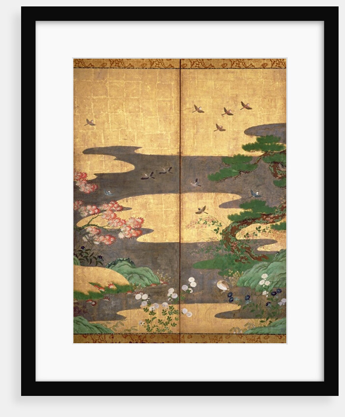 Birds with Autumn and Winter flowers by Japanese School