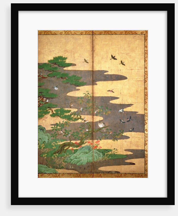 Birds with Autumn and Winter flowers by Japanese School