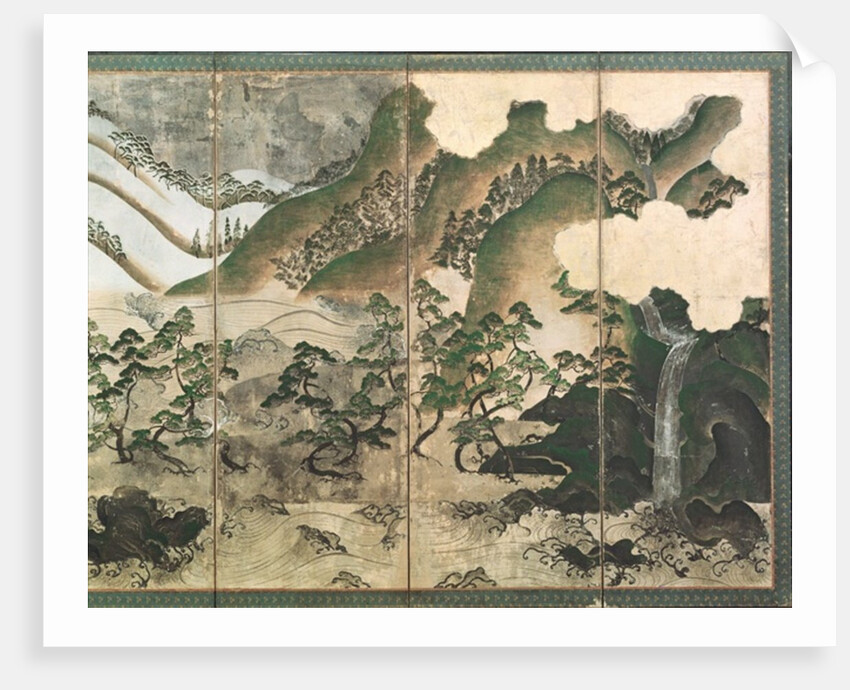 Moonlight Winter Landscape, part of a six panel folding screen by School Japanese