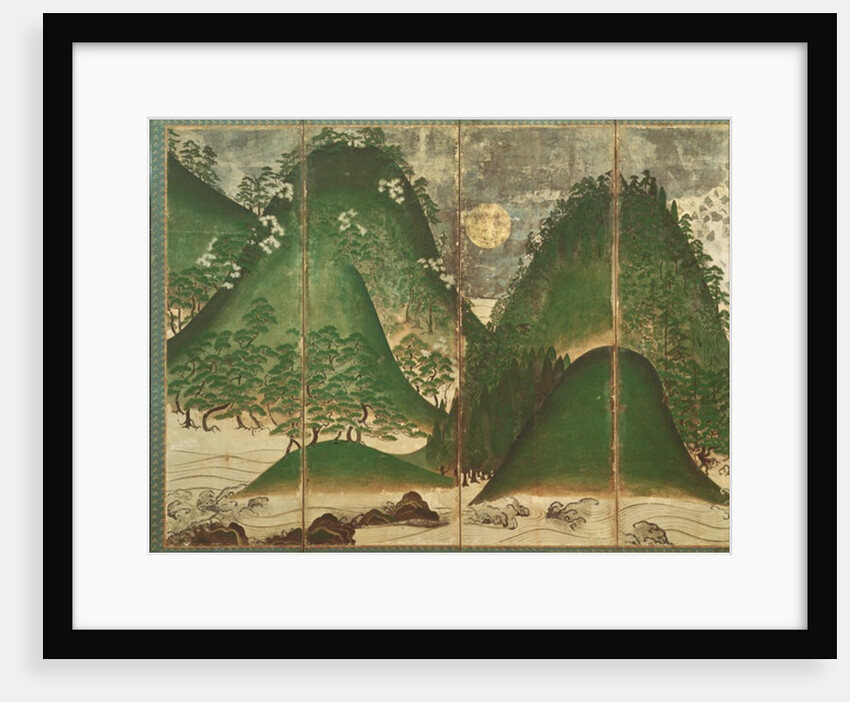 Spring Landscape with Sun, part of a six panel folding screen by School Japanese