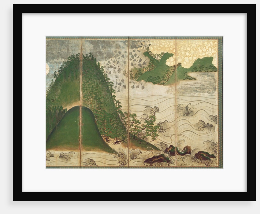 Spring Landscape with Sun, part of a six panel folding screen by School Japanese