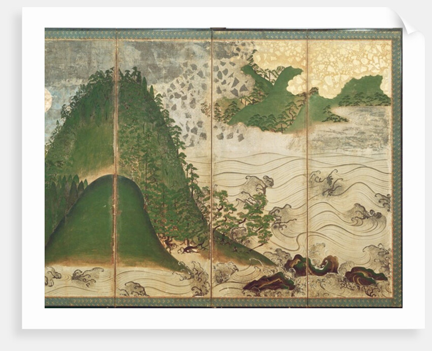 Spring Landscape with Sun, part of a six panel folding screen by School Japanese