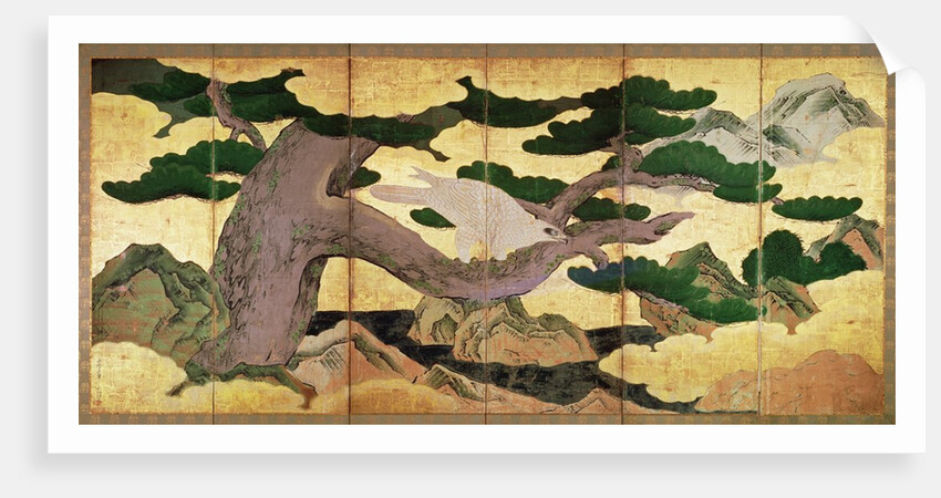 The Hawks in the Pines, 6 panel folding screen by Eitoku Kano