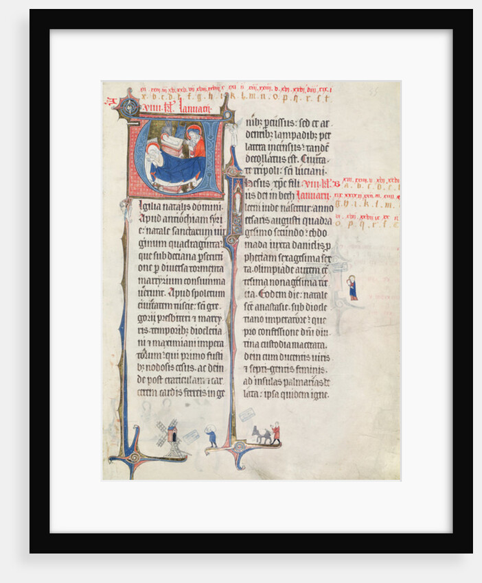 Ms.838 fol.55 Historiated initials 'U' and 'I' depicting the Nativity and the Infant Christ by French School