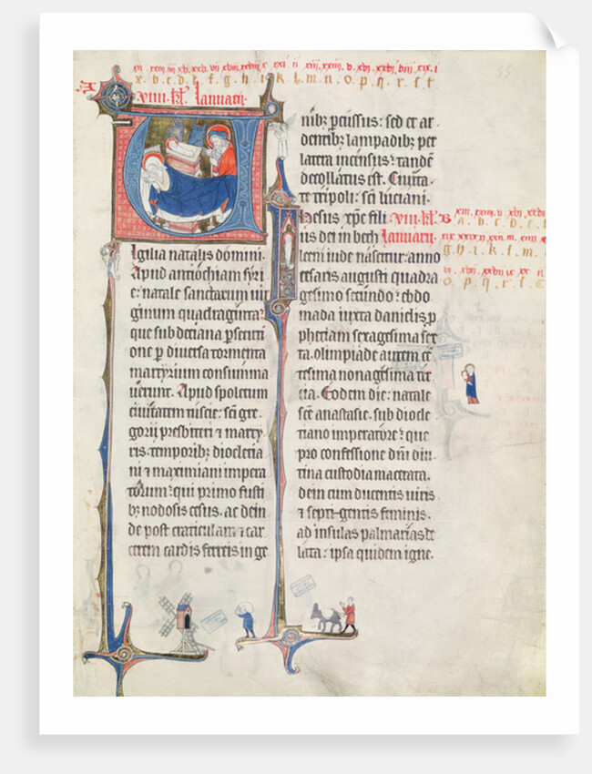 Ms.838 fol.55 Historiated initials 'U' and 'I' depicting the Nativity and the Infant Christ by French School