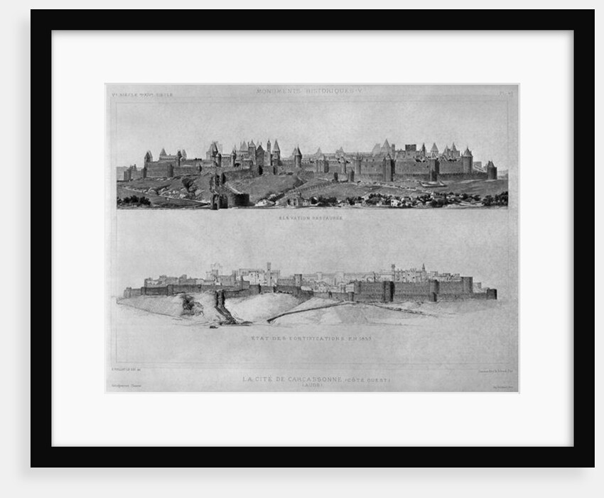 View of Carcassonne from the west side, State of the fortifications and the city in 1853 by Eugene Emmanuel Viollet-le-Duc
