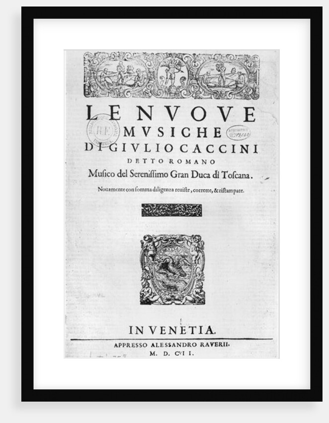 Titlepage of 'Nouve Musiche' by Giulio Caccini 1602 by Italian School