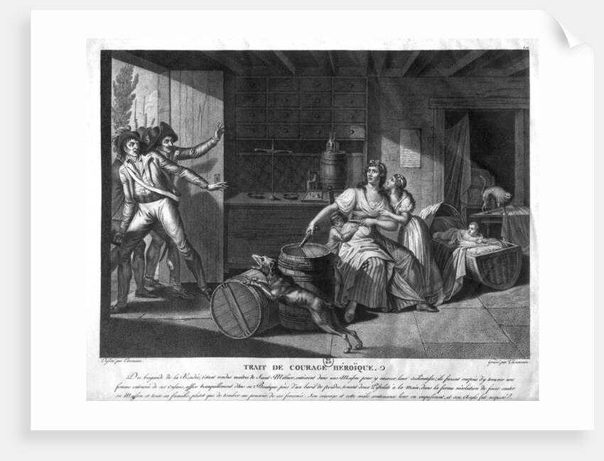 Act of heroic courage of a woman facing Vendean robbers having gained control of Saint-Mithier, 1793 by J. F. (after) Cazenave