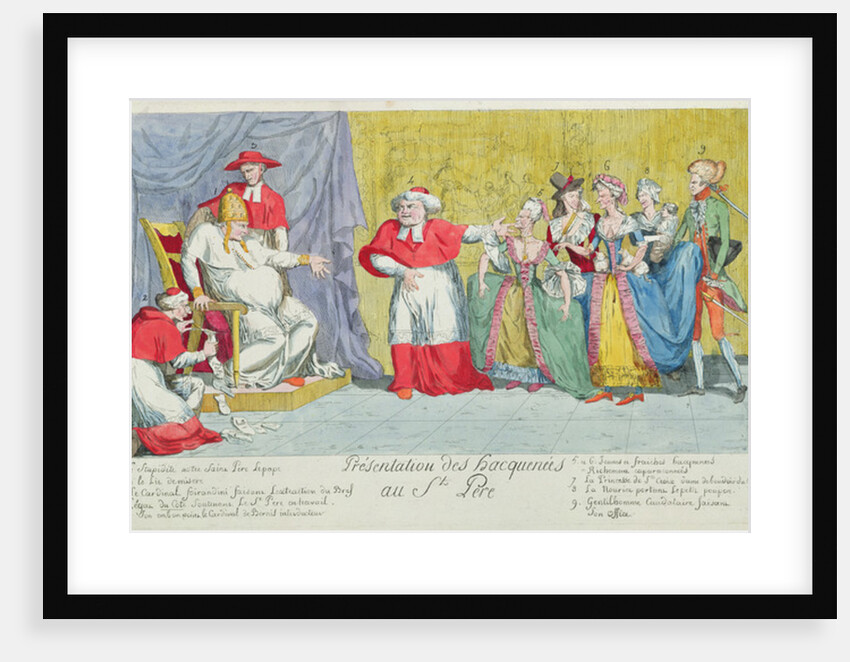 Presentation of the Mares to the Holy Father, caricature of the introduction of Adelaide and Victoire de France to the Pope, 17th April 1791 by French School