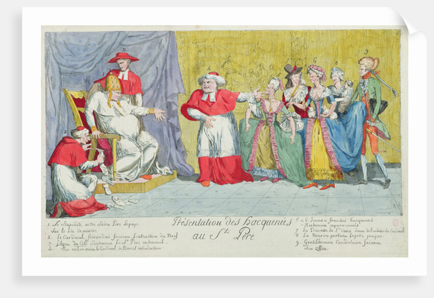 Presentation of the Mares to the Holy Father, caricature of the introduction of Adelaide and Victoire de France to the Pope, 17th April 1791 by French School