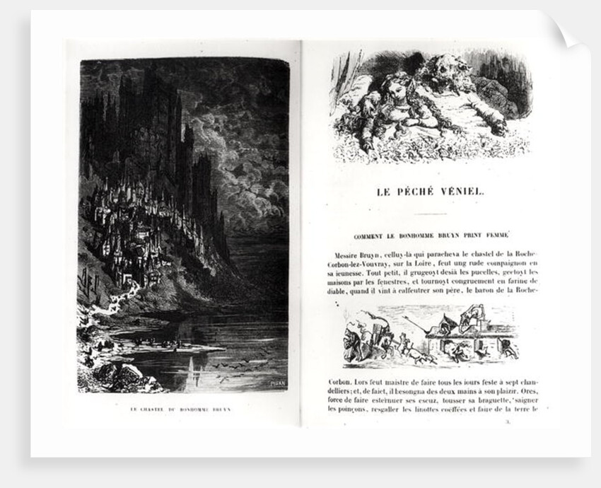 Two illustrated pages from 'Les Contes Drolatiques' by Honore de Balzac engraved by Heliodore Joseph Pisan by Gustave Dore