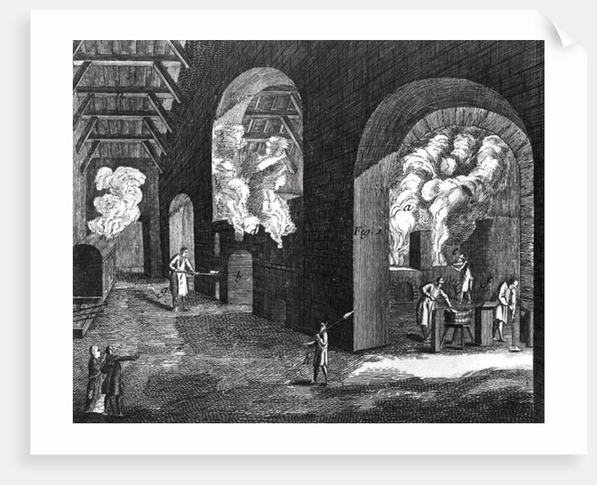 Interior of a Glass Factory by French School