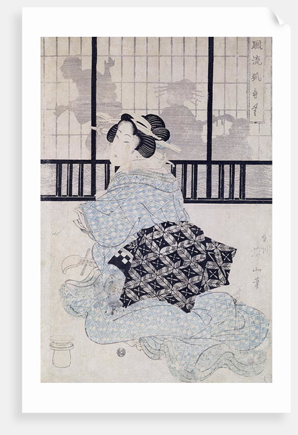 A Courtisan with a Shamisen by Kikukawa Eizan