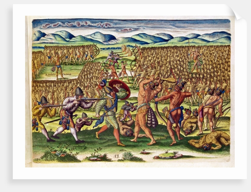 The French Help the Indians in Battle by Jacques Le Moyne