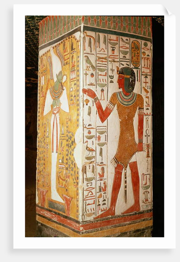 Pillar depicting Osiris and a priest wearing a panther skin by Egyptian 19th Dynasty