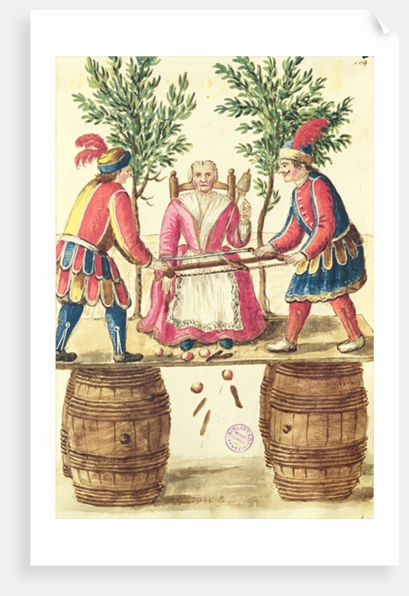 Two Venetian magicians sawing a woman in half by Jan van Grevenbroeck