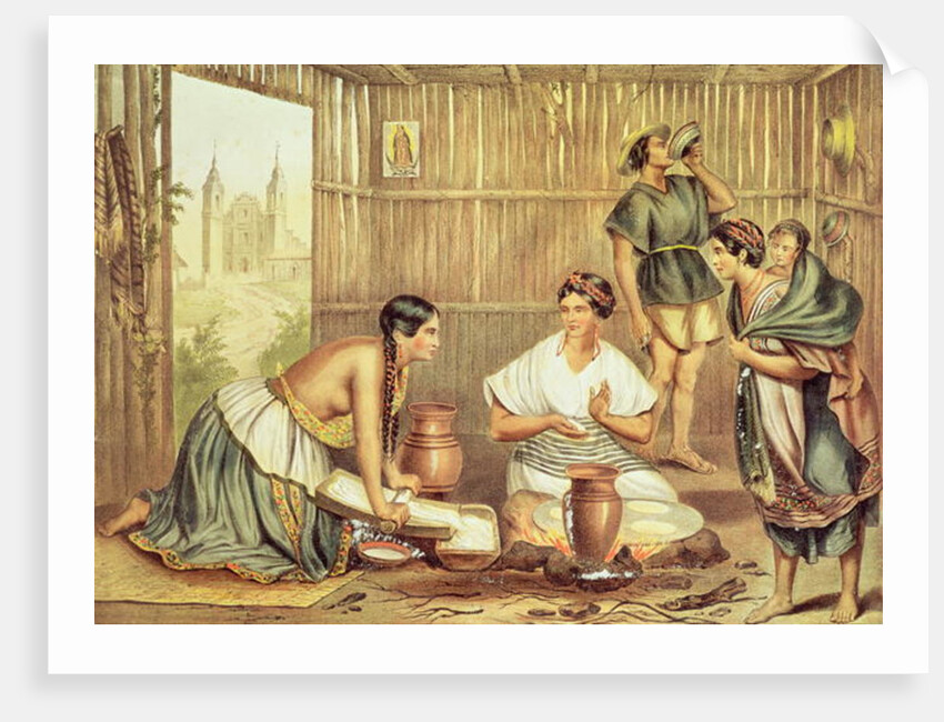 Indians Preparing Tortillas by Julio Michaud (after)