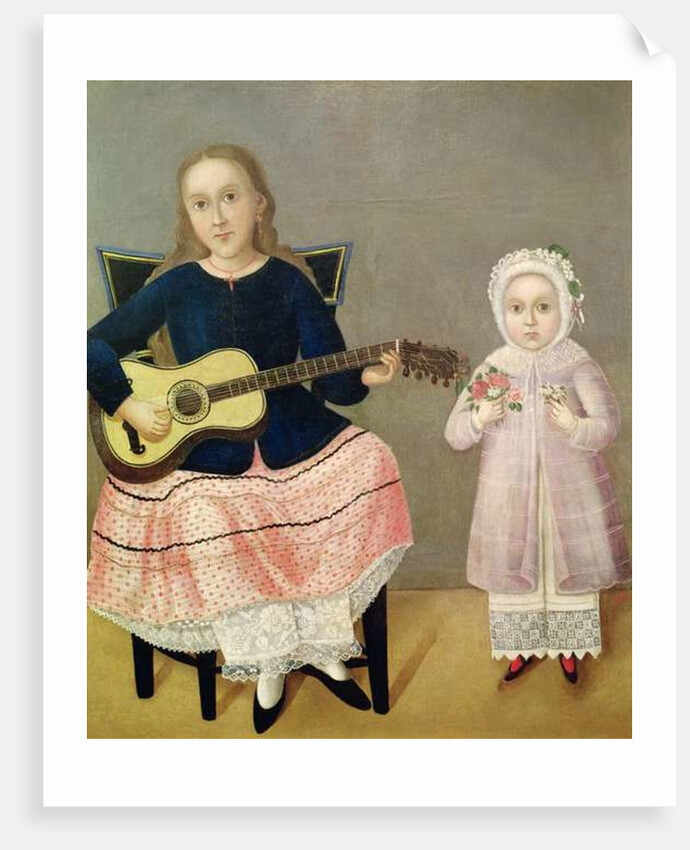 Young Girl with a Guitar and Child with a Bouquet by Mexican School