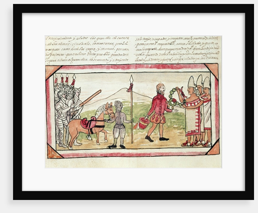 Fol.208v Meeting of Hernando Cortes and Montezuma, miniature from the 'History of the Indians' by Diego Duran, 1579 by Diego Duran