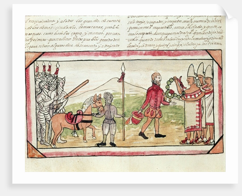 Fol.208v Meeting of Hernando Cortes and Montezuma, miniature from the 'History of the Indians' by Diego Duran, 1579 by Diego Duran
