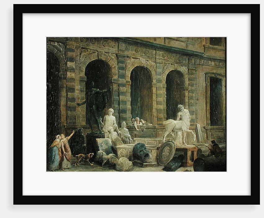 A Man Drawing Antiques in Front of the Petite Galerie of the Louvre, 1781 by Hubert Robert