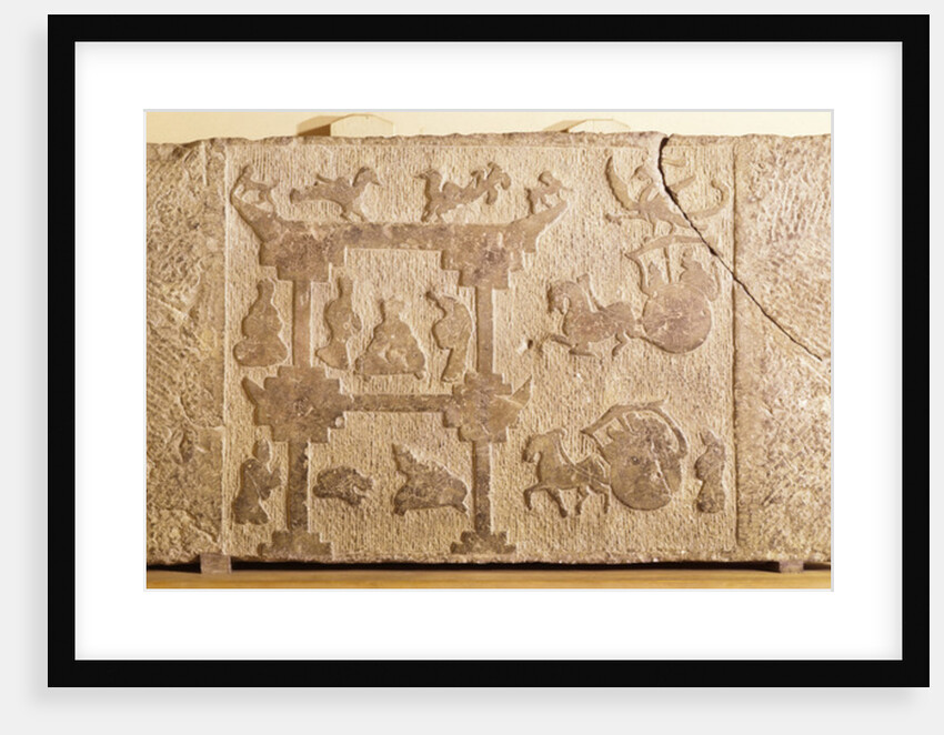 Slab decorated with carriages and mythical birds, Han Dynasty by School Chinese