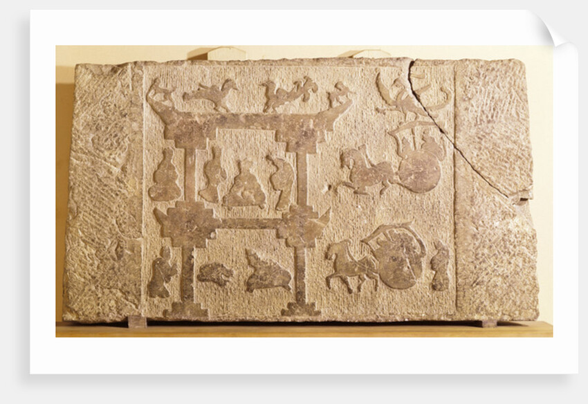 Slab decorated with carriages and mythical birds, Han Dynasty by School Chinese