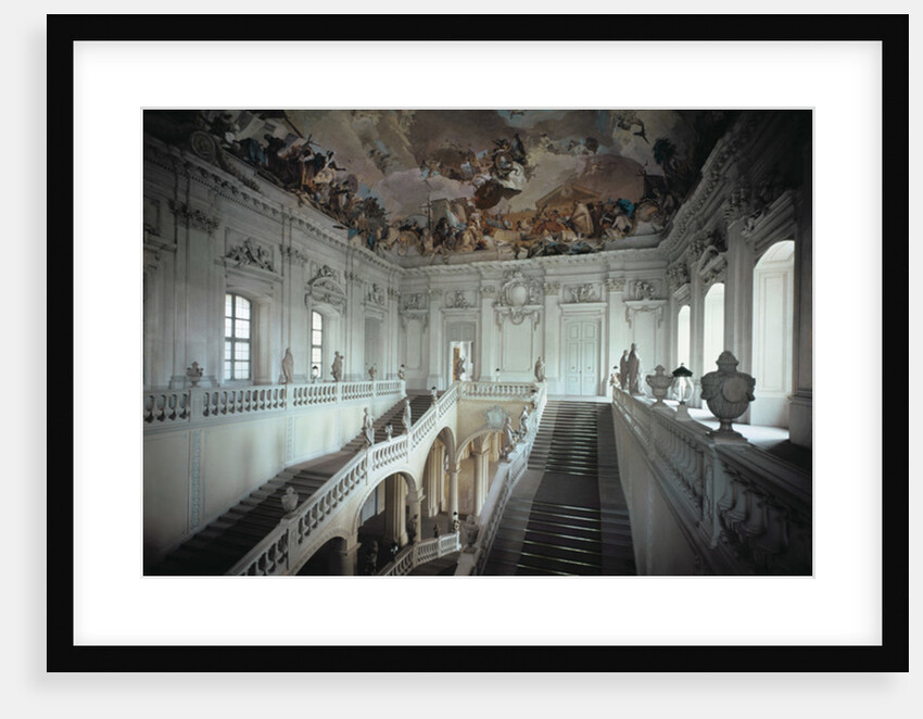 Grand Staircase with frescoed vault, Wurzburg Residence, Germany, by architect Johann Balthasar Neumann, built 1719-44 by Balthasar Neumann