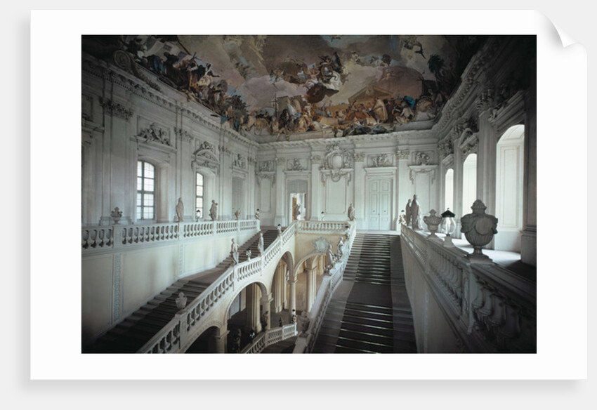 Grand Staircase with frescoed vault, Wurzburg Residence, Germany, by architect Johann Balthasar Neumann, built 1719-44 by Balthasar Neumann