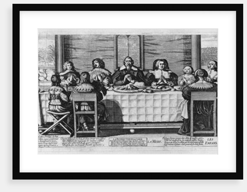 A Protestant family blessing the meal by Abraham Bosse