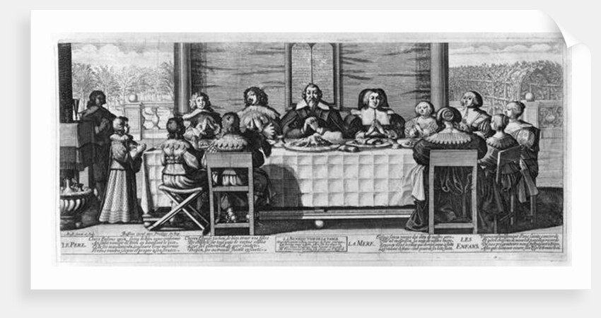 A Protestant family blessing the meal by Abraham Bosse
