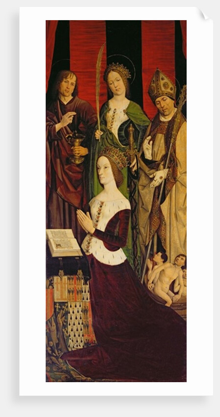 Triptych of Moses and the Burning Bush, right panel depicting Jeanne de Laval with St. John, St. Catherine and St. Nicholas, c.1476 by Nicolas Froment