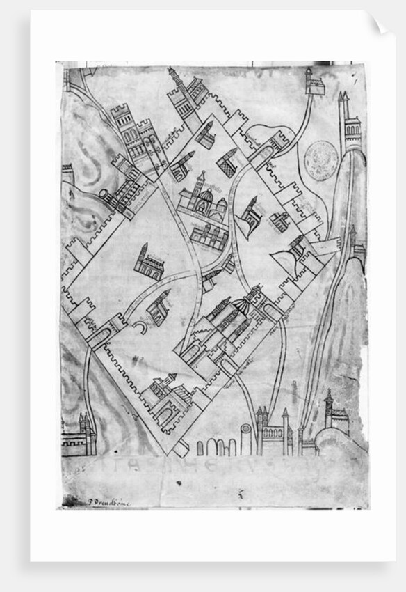 Ms 466 fol.1 Map of the city of Jerusalem, before 1167 by Flemish School