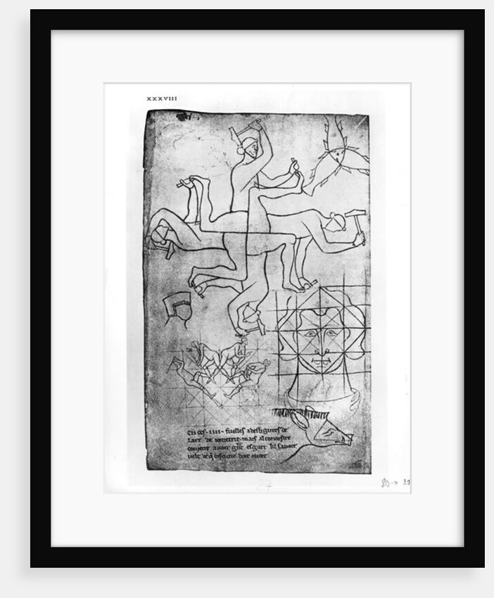 Facsimile copy of Ms Fr 19093 fol.19v Studies of men and animals by Villard de Honnecourt