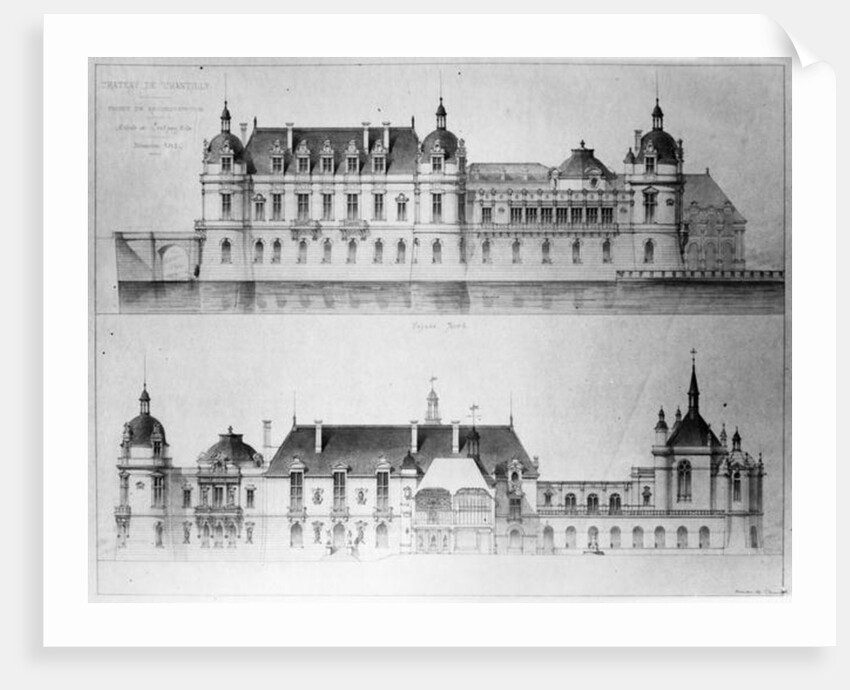 Design for the reconstruction of the north facade and the facade of the Petit Chateau of the Chateau de Chantilly, 1875 by Pierre Jerome Honore Daumet