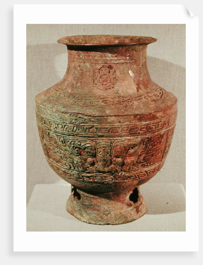 Lei wine vase decorated with a taotie design, from Pao-Chia-Chuang, Zhengzhou, Henan, Shang Dynasty, 16th-15th century BC by School Chinese