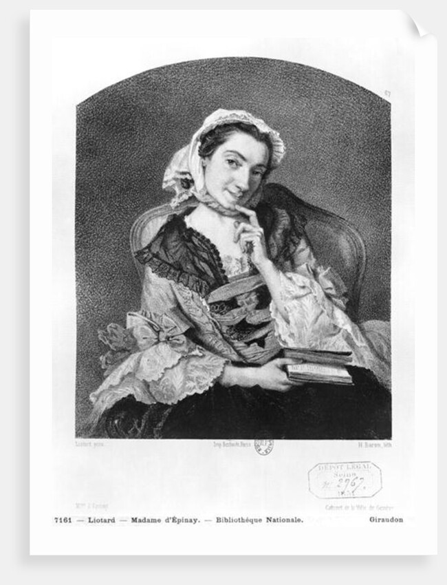 Louise Tardieu d'Esclavelles, known as Madame d'Epinay engraved by Henri Charles Antoine Baron by Jean-Etienne Liotard