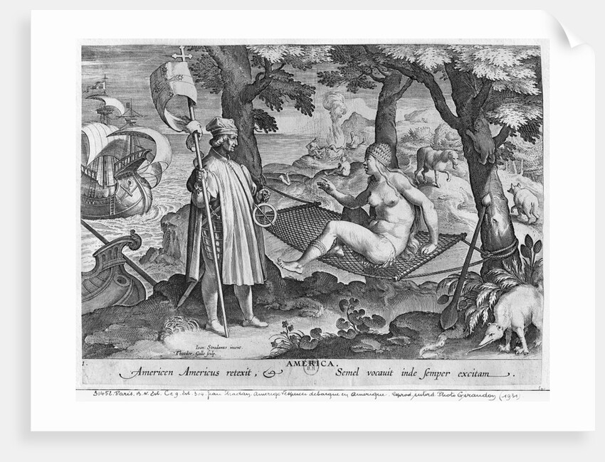 Amerigo Vespucci landing in America, engraved by Theodor Galle by Jan van der Straet