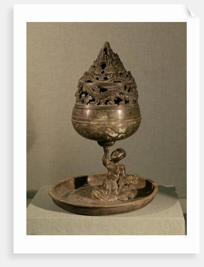 Censer in the shape of the cosmic mountain 'po-shan-lu' held up by a man seated on a monster by School Chinese