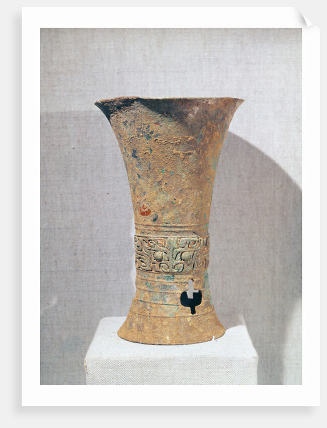 Ritual 'ku' beaker decorated with monster masks, from Ming-Kung-Lu, Zhengzhou, Henan, Shang Dynasty, 16th-15th century BC by School Chinese