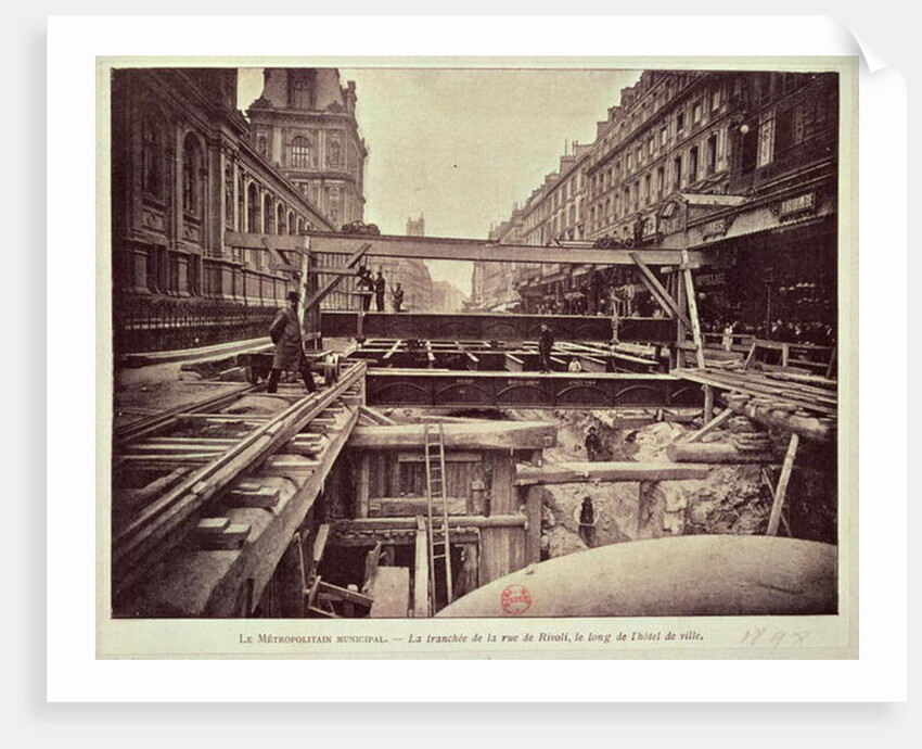 Construction of the metro system along the rue de Rivoli, 1898 by French School