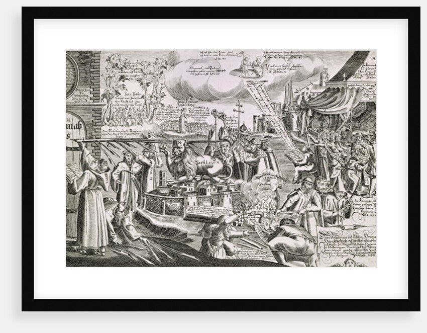 Martin Luther writing on the church door at Wittenberg in 1517 by Swiss School