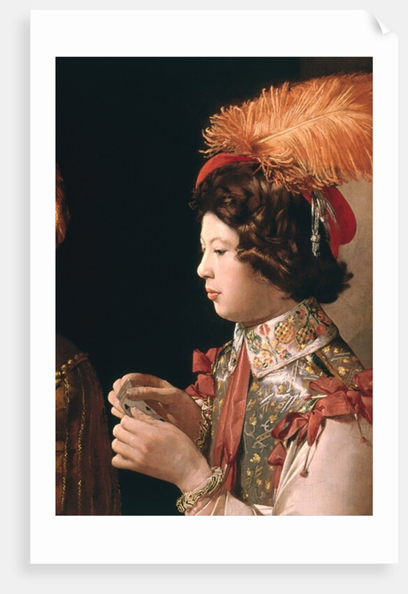 The Cheat with the Ace of Diamonds, detail depicting the male card player with the feathered hat, c.1635-40 by Georges de la Tour
