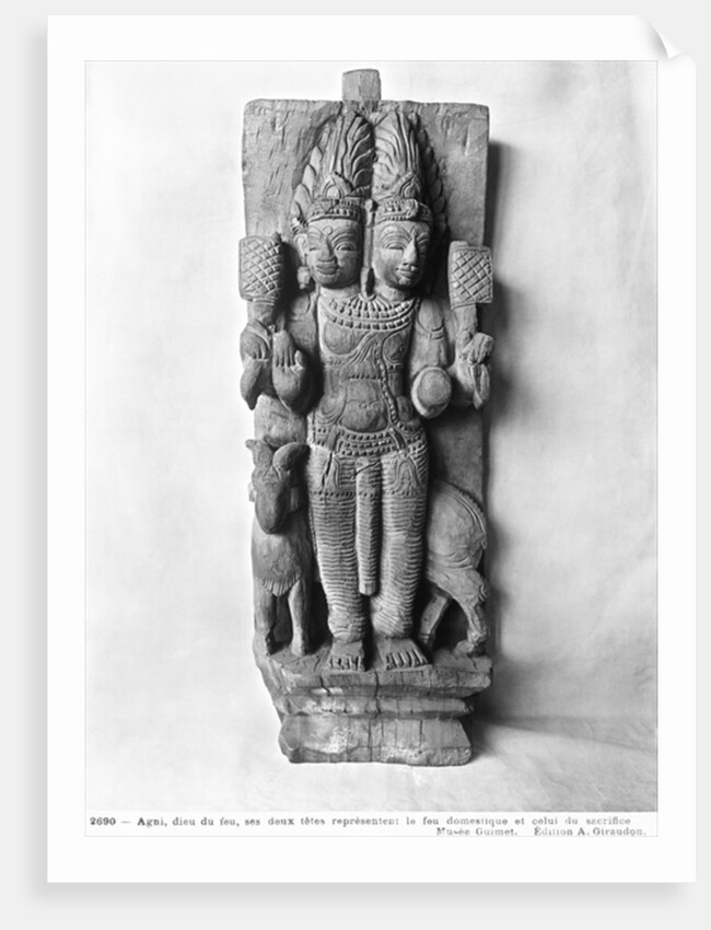 Relief depicting a double-headed image of Agni, the God of fire, seated on a ram, South India by Indian School