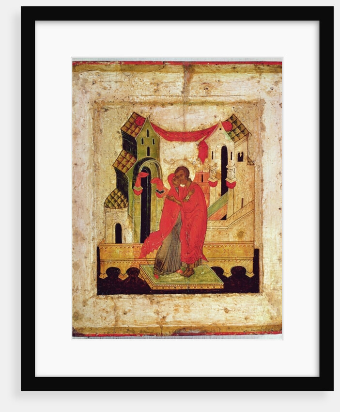 Icon depicting the meeting at the Golden Gate, Novgorod School by Russian School