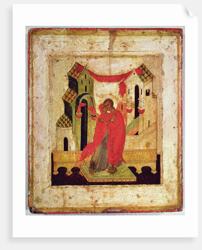 Icon depicting the meeting at the Golden Gate, Novgorod School by Russian School