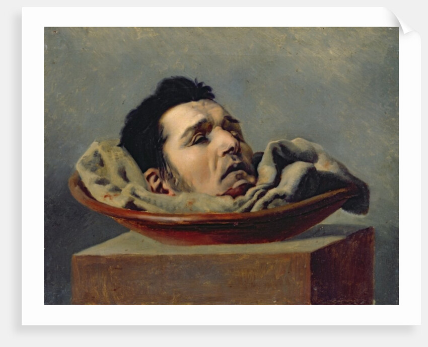 Guillotined head of a parricide executed at Puy in 1825 by Francois Gabriel de Becdelievre