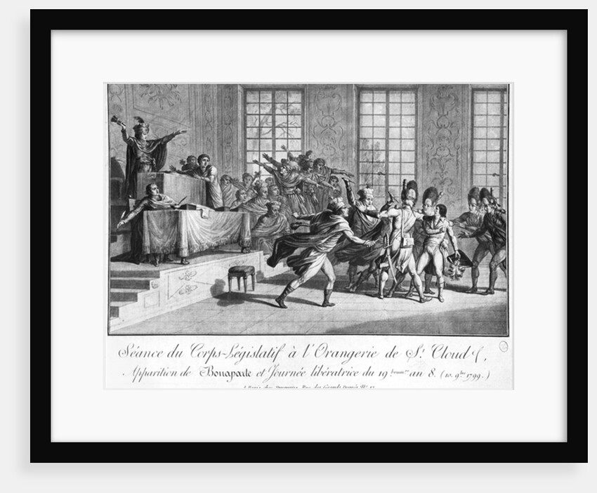 Session of the Legislative body at St.Cloud's Orangery, arrival of Bonaparte Protected by two Grenadiers, 19 brumaire an 8, c.1800 by French School