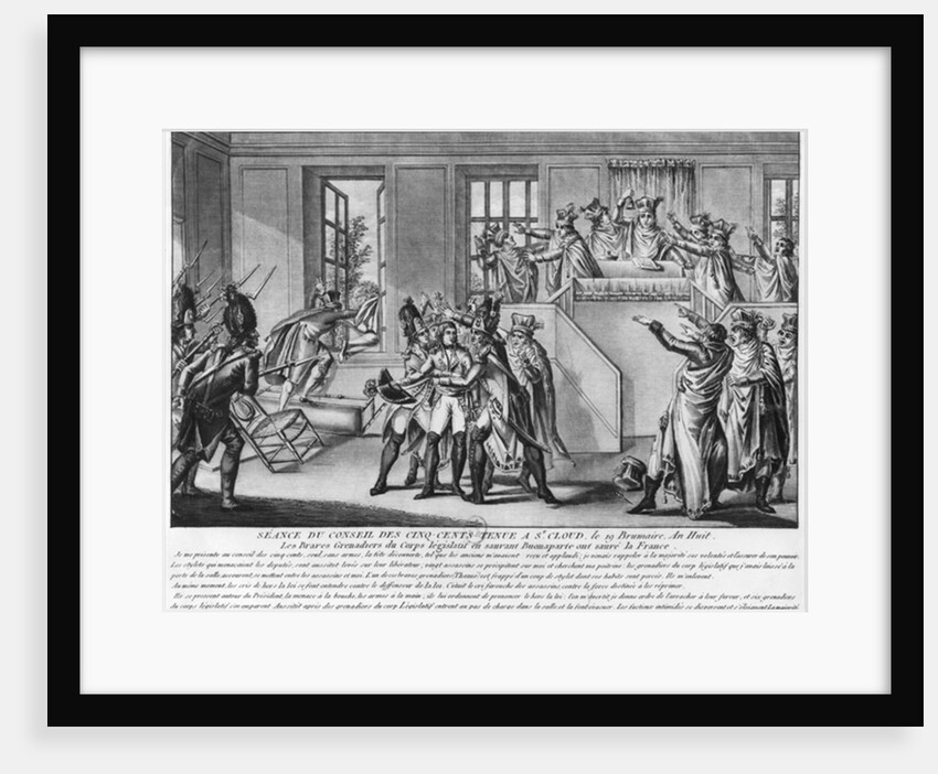 Bonaparte protected by two grenadiers during the session in St.Cloud, 19 brumaire an 8, c.1800 by French School